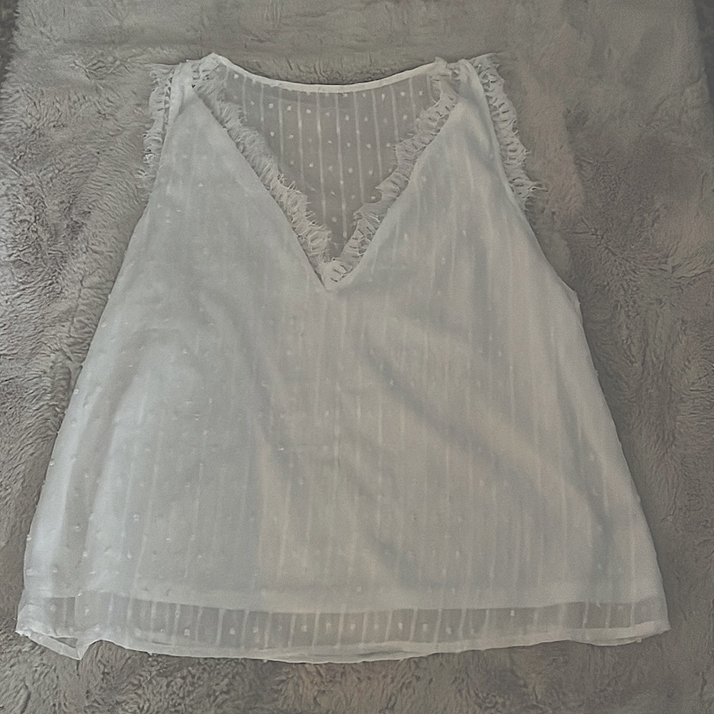 Swiss Dot and Lace White Tank Top